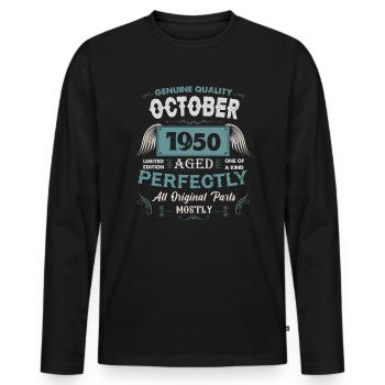 Oktober 1950 Vintage Geburtstag Geschenk - Männer Premium Bio Langarmshirt - Schwarz - Vorne - Nico (187cm)