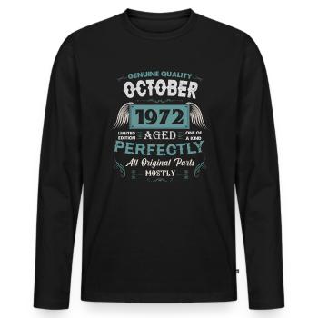 Oktober 1972 Vintage Geburtstag Geschenk - Männer Premium Bio Langarmshirt - Schwarz - Vorne - Nico (187cm)