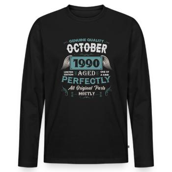 Oktober 1990 Vintage Geburtstag Geschenk - Männer Premium Bio Langarmshirt - Schwarz - Vorne - Nico (187cm)
