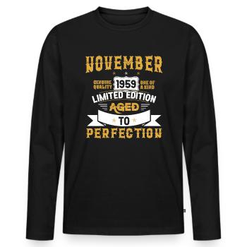 Anniversaire Novembre 1959 né Vintage - T-shirt manches longues Premium bio Homme - noir - Devant - Nico (187cm)
