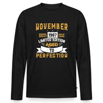Anniversaire Novembre 1987 né Vintage - T-shirt manches longues Premium bio Homme - noir - Devant - Nico (187cm)
