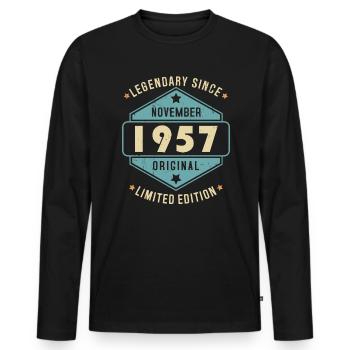 Novembre 1957 Vintage Retro Anniversaire - T-shirt manches longues Premium bio Homme - noir - Devant - Nico (187cm)