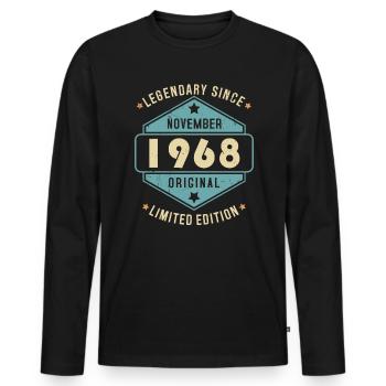 Novembre 1968 Vintage Retro Anniversaire - T-shirt manches longues Premium bio Homme - noir - Devant - Nico (187cm)