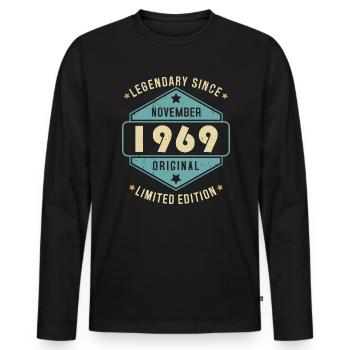 Novembre 1969 Vintage Retro Anniversaire - T-shirt manches longues Premium bio Homme - noir - Devant - Nico (187cm)