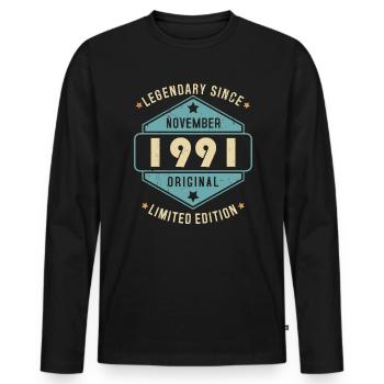 Novembre 1991 Vintage Retro Anniversaire - T-shirt manches longues Premium bio Homme - noir - Devant - Nico (187cm)