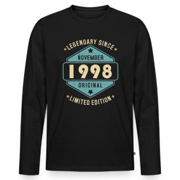 Novembre 1998 Vintage Retro Anniversaire - T-shirt manches longues Premium bio Homme - noir - Devant - Nico (187cm)