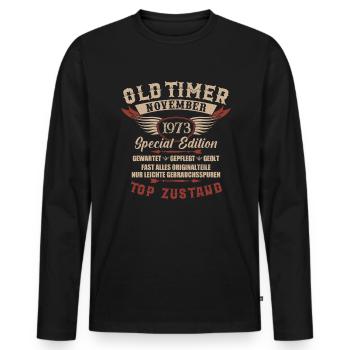 Oldtimer November 1973 Jahrgang Geburtstag - Männer Premium Bio Langarmshirt - Schwarz - Vorne - Nico (187cm)