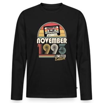November 1993 Vintage Birthday Gift - Men's Premium Organic Long Sleeve Shirt - black - Front - Nico (187cm)