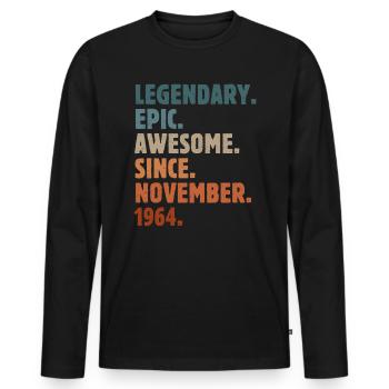 1964 November Jahrgang Geburtstag Geschenk - Männer Premium Bio Langarmshirt - Schwarz - Vorne - Nico (187cm)