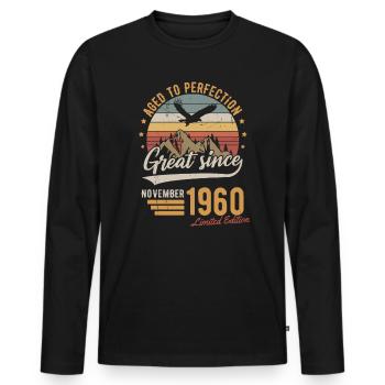 November 1960 Limited Edition Geburtstag Geschenk - Männer Premium Bio Langarmshirt - Schwarz - Vorne - Nico (187cm)
