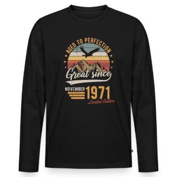 November 1971 Limited Edition Geburtstag Geschenk - Männer Premium Bio Langarmshirt - Schwarz - Vorne - Nico (187cm)