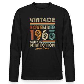 Vintage Aged To Perfection November 1963 - Männer Premium Bio Langarmshirt - Schwarz - Vorne - Nico (187cm)