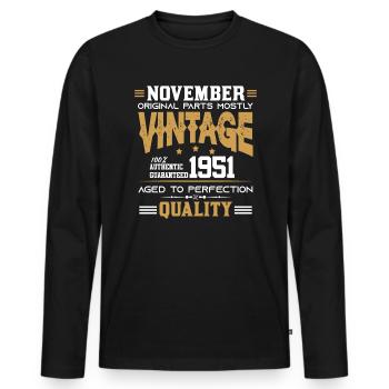 Vintage Aged To Perfection November 1951 - Men's Premium Organic Long Sleeve Shirt - black - Front - Nico (187cm)