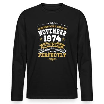 Né en novembre 1974 Cadeau d’anniversaire - T-shirt manches longues Premium bio Homme - noir - Devant - Nico (187cm)