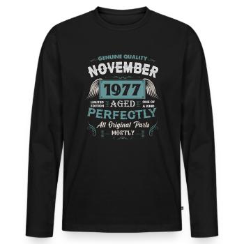 Novembre 1977 Cadeau d’anniversaire vintage - T-shirt manches longues Premium bio Homme - noir - Devant - Nico (187cm)
