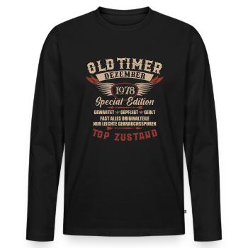Oldtimer Dezember 1978 Jahrgang Geburtstag - Männer Premium Bio Langarmshirt - Schwarz - Vorne - Nico (187cm)