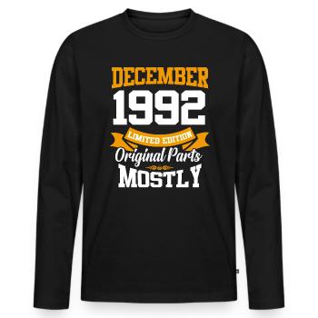 Décembre 1992 Cadeau d’anniversaire vintage - T-shirt manches longues Premium bio Homme - noir - Devant - Nico (187cm)