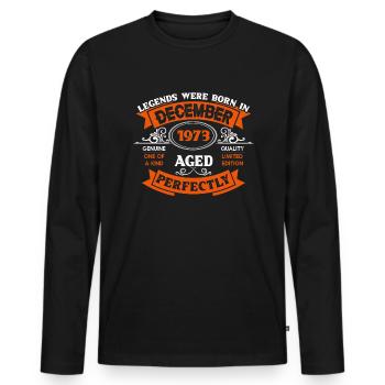Legends were born in December 1973 - Men's Premium Organic Long Sleeve Shirt - black - Front - Nico (187cm)