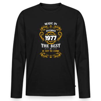Made In December 1977 The Best - Männer Premium Bio Langarmshirt - Schwarz - Vorne - Nico (187cm)