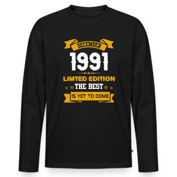Dezember 1991 Geburtstagsgeschenk - Männer Premium Bio Langarmshirt - Schwarz - Vorne - Nico (187cm)