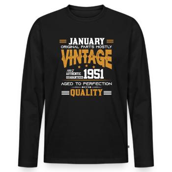 Vintage Aged To Perfection January 1951 - Men's Premium Organic Long Sleeve Shirt - black - Front - Nico (187cm)
