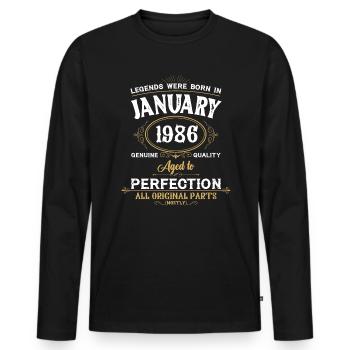 Les légendes sont nées en janvier 1986 - T-shirt manches longues Premium bio Homme - noir - Devant - Nico (187cm)