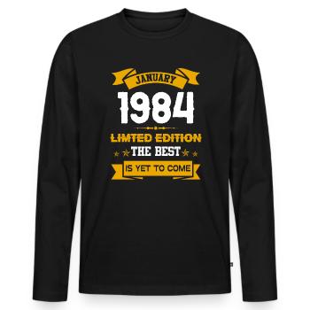 Januar 1984 Geburtstagsgeschenk - Männer Premium Bio Langarmshirt - Schwarz - Vorne - Nico (187cm)