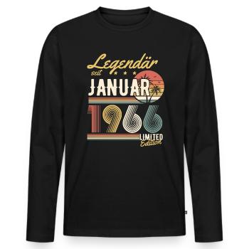 Cadeau d’anniversaire légendaire depuis janvier 1966 - T-shirt manches longues Premium bio Homme - noir - Devant - Nico (187cm)