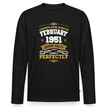 Vintage Aged To Perfection February 1951 - Men's Premium Organic Long Sleeve Shirt - black - Front - Nico (187cm)