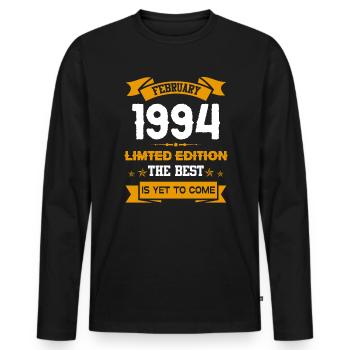 Februar 1994 Geburtstagsgeschenk - Männer Premium Bio Langarmshirt - Schwarz - Vorne - Nico (187cm)