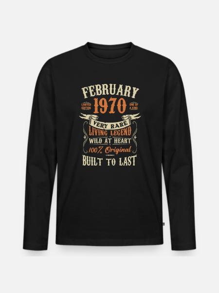 Février 1970 Cadeau d’anniversaire - T-shirt manches longues Premium bio Homme - noir