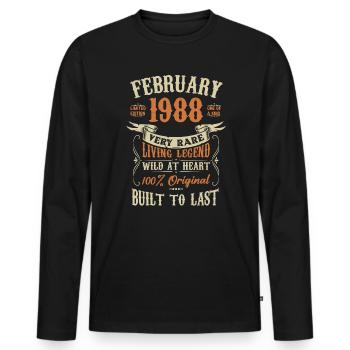 Février 1988 Cadeau d’anniversaire - T-shirt manches longues Premium bio Homme - noir - Devant - Nico (187cm)