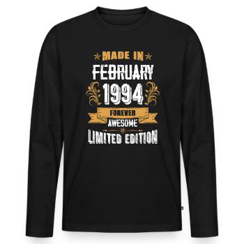 Februar 1994 Vintage Jahrgang Geburtstag - Männer Premium Bio Langarmshirt - Schwarz - Vorne - Nico (187cm)