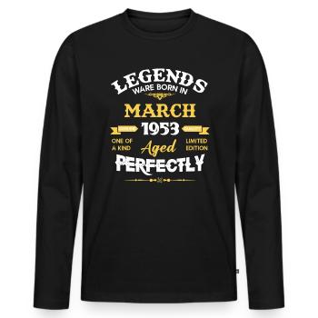 Vintage Aged To Perfection March 1953 - Men's Premium Organic Long Sleeve Shirt - black - Front - Nico (187cm)