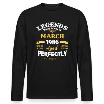 Vintage Aged To Perfection March 1986 - Männer Premium Bio Langarmshirt - Schwarz - Vorne - Nico (187cm)