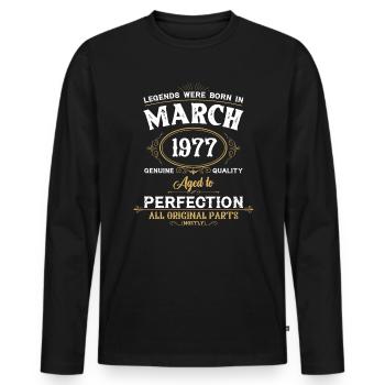 Les légendes sont nées en mars 1977 - T-shirt manches longues Premium bio Homme - noir - Devant - Nico (187cm)