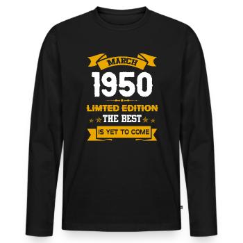 März 1950 Geburtstagsgeschenk - Männer Premium Bio Langarmshirt - Schwarz - Vorne - Nico (187cm)