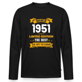 März 1951 Geburtstagsgeschenk - Männer Premium Bio Langarmshirt - Schwarz - Vorne - Nico (187cm)