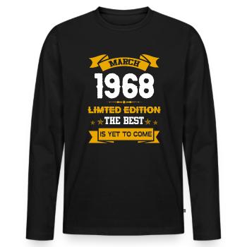 März 1968 Geburtstagsgeschenk - Männer Premium Bio Langarmshirt - Schwarz - Vorne - Nico (187cm)