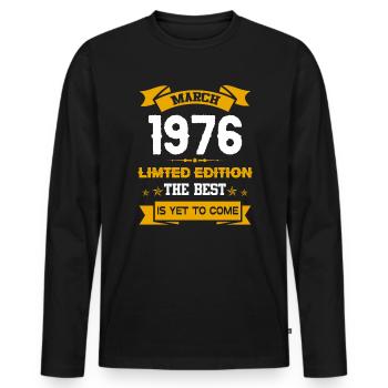 März 1976 Geburtstagsgeschenk - Männer Premium Bio Langarmshirt - Schwarz - Vorne - Nico (187cm)