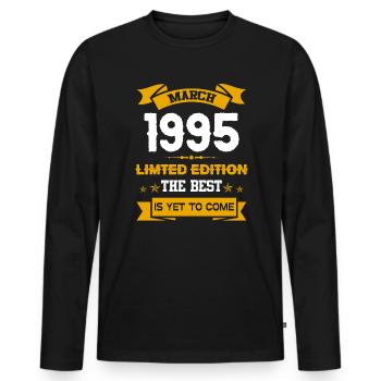 März 1995 Geburtstagsgeschenk - Männer Premium Bio Langarmshirt - Schwarz - Vorne - Nico (187cm)