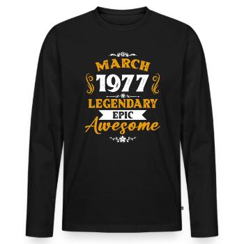 Mars 1977 Cadeau d’anniversaire des légendes - T-shirt manches longues Premium bio Homme - noir - Devant - Nico (187cm)