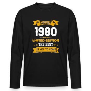 August 1980 Geburtstagsgeschenk - Männer Premium Bio Langarmshirt - Schwarz - Vorne - Nico (187cm)