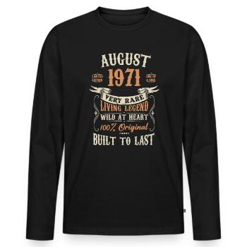 August 1971 Birthday Present - Men's Premium Organic Long Sleeve Shirt - black - Front - Nico (187cm)