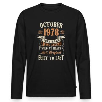 Octobre 1978 Cadeau d’anniversaire - T-shirt manches longues Premium bio Homme - noir - Devant - Nico (187cm)