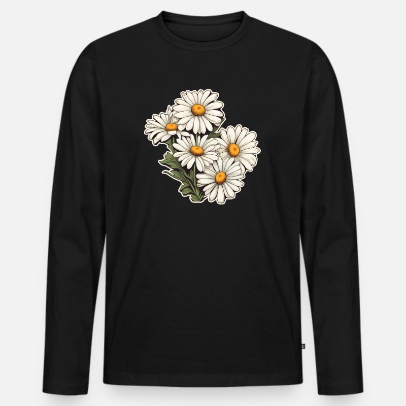 Gänseblümchen 5 Blüten - Männer Premium Bio Langarmshirt - Schwarz