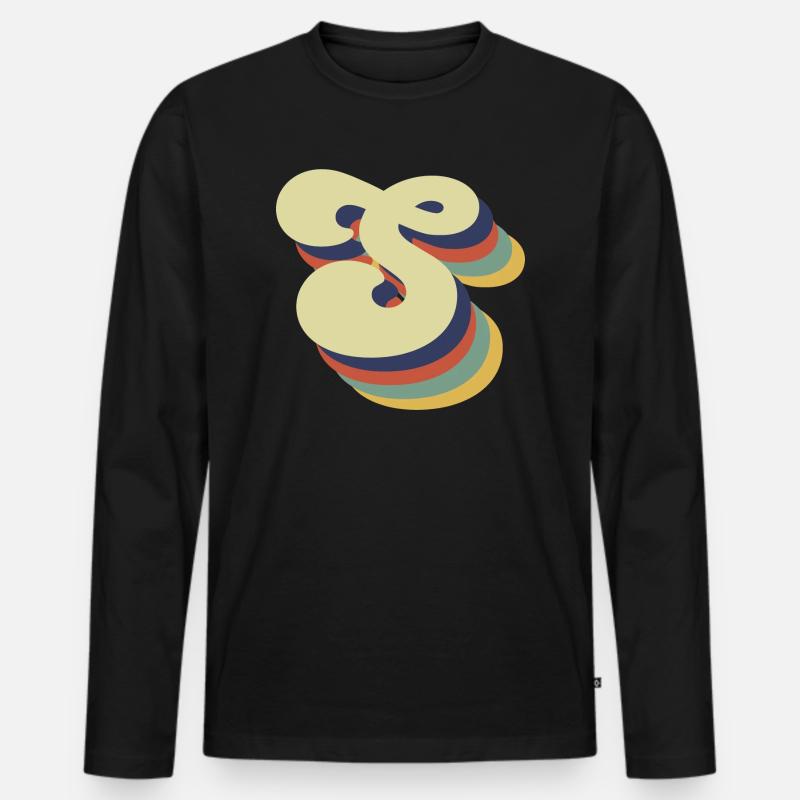 Retro S Buchstaben - Männer Premium Bio Langarmshirt - Schwarz