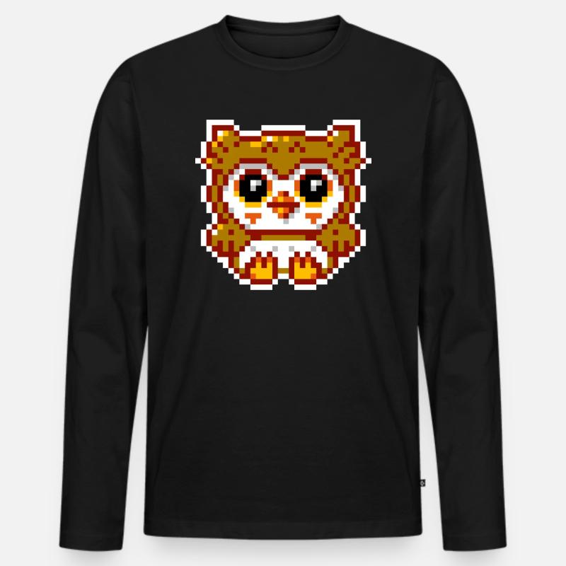 8bit Eule - Männer Premium Bio Langarmshirt - Schwarz