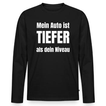 Mein Auto ist tiefer als dein Niveau - Männer Premium Bio Langarmshirt - Schwarz - Vorne - Nico (187cm)