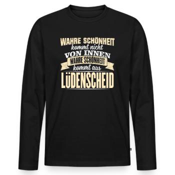 LÜDENSCHEID - Schönheit - Männer Premium Bio Langarmshirt - Schwarz - Vorne - Nico (187cm)